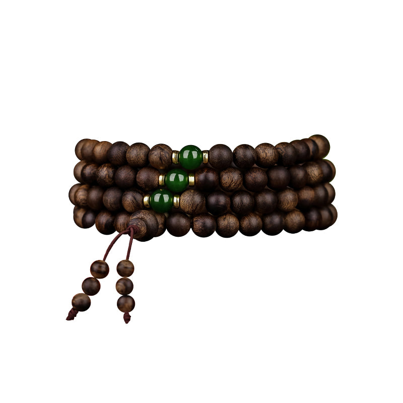 Stone of buddha 108 Mala Beads Indonesia Tarakan Rare Agarwood Cyan Jade Ward Off Evil Spirits Bracelet
