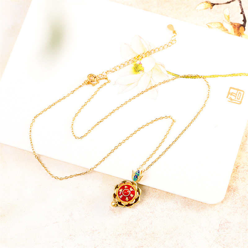 Stone of buddha 925 Sterling Silver Tibet Lotus Prayer Wheel Red Agate Enlightenment Necklace Pendant