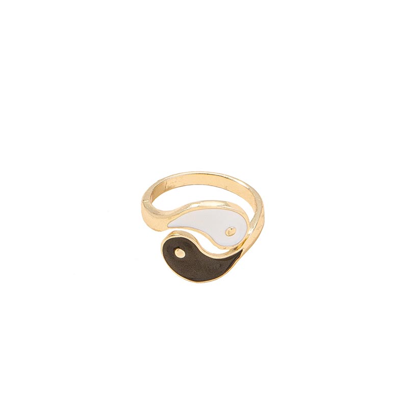 Stone of buddha Yin Yang Symbol Adjustable Blessing Couple Ring