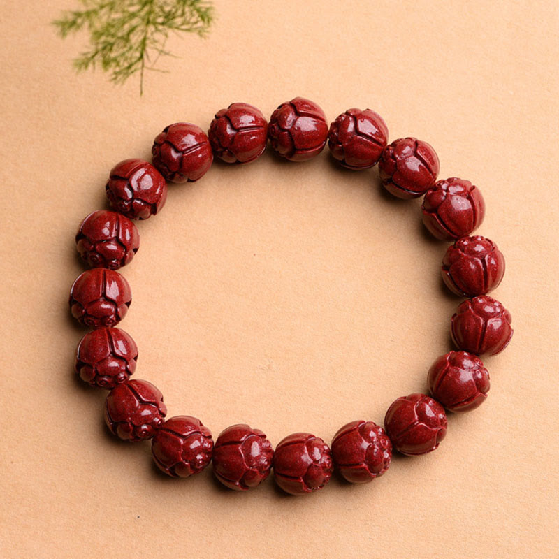 Stone of buddha Natural Cinnabar Om Mani Padme Hum Fret Pattern Lotus Blessing Bracelet