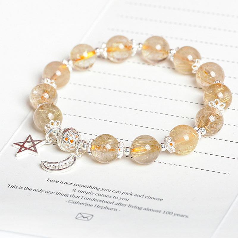 Stone of buddha 925 Sterling Silver Natural Citrine Happiness Moon Star Charm Bracelet