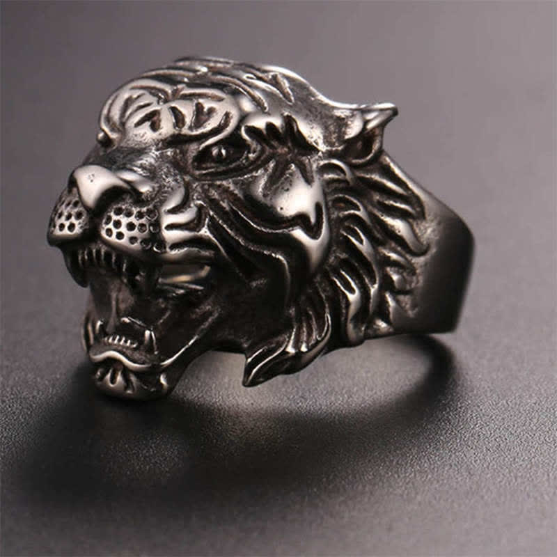 Stone of buddha Men's Animal Tiger Head Titanium Steel Balance Calm Punk Rock Biker Ring