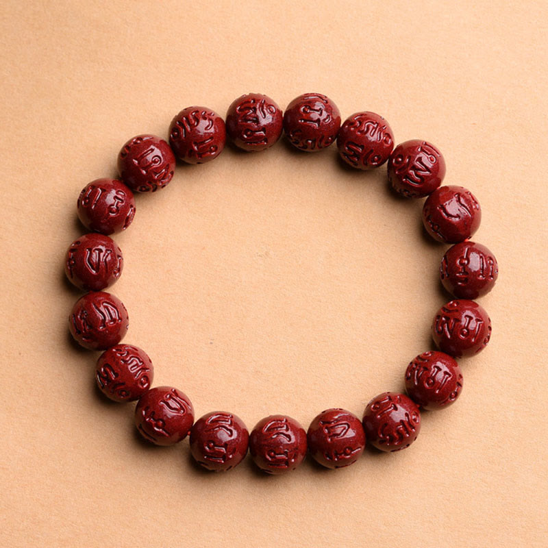 Stone of buddha Natural Cinnabar Om Mani Padme Hum Fret Pattern Lotus Blessing Bracelet