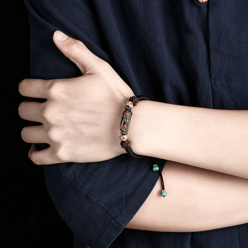 Stone of buddha Handmade Tibetan Turquoise Om Mani Padme Hum Strength Braided Bracelet