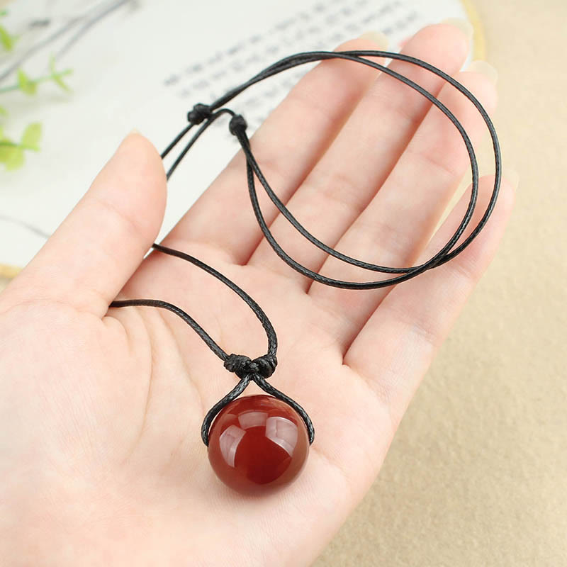 Stone of buddha Red Agate Bead Confidence Leather Rope Necklace Pendant