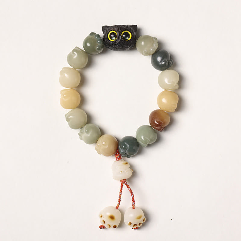 Stone of buddha Natural Bodhi Seed Lovely Paw Ebony Wood Lucky Cat Wisdom Bracelet