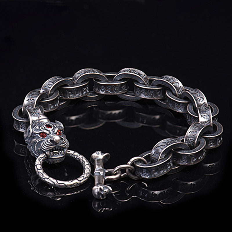 Stone of buddha 925 Sterling Silver Dragon Kirin Om Mani Padme Hum Success Strength Bracelet Bangle