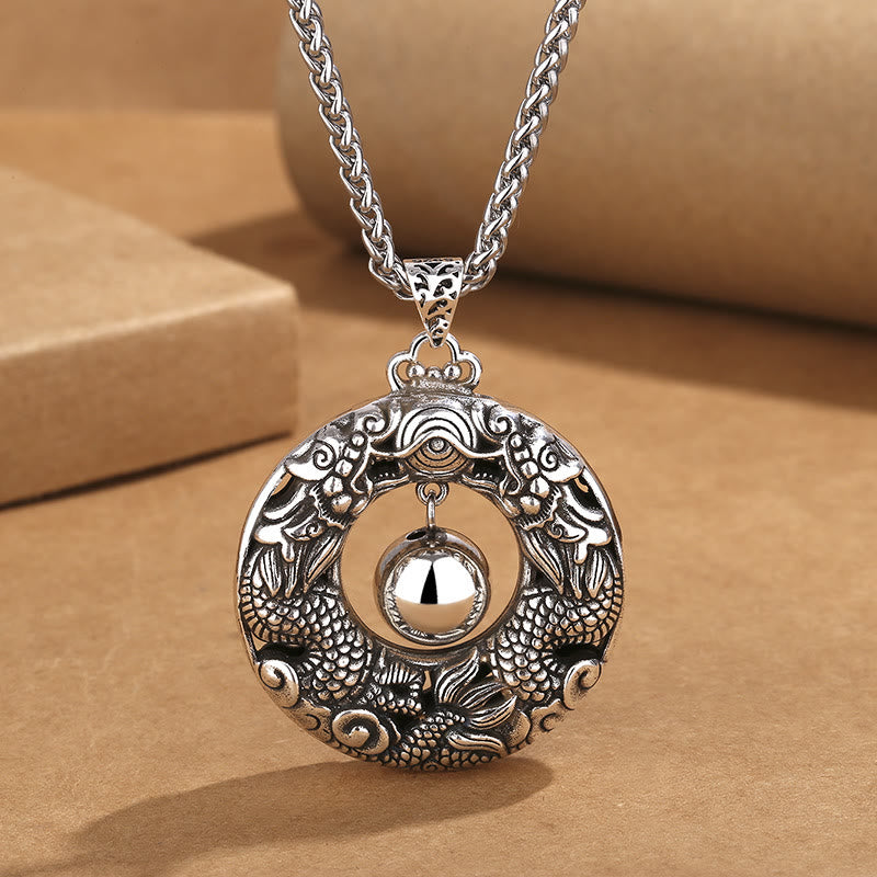 Stone of buddha Double Dragon Playing Bead Copper Protection Necklace Pendant