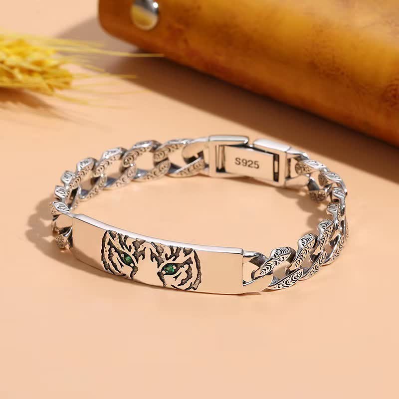 Stone of buddha Tiger Copper Luck Cuff Chain Bracelet