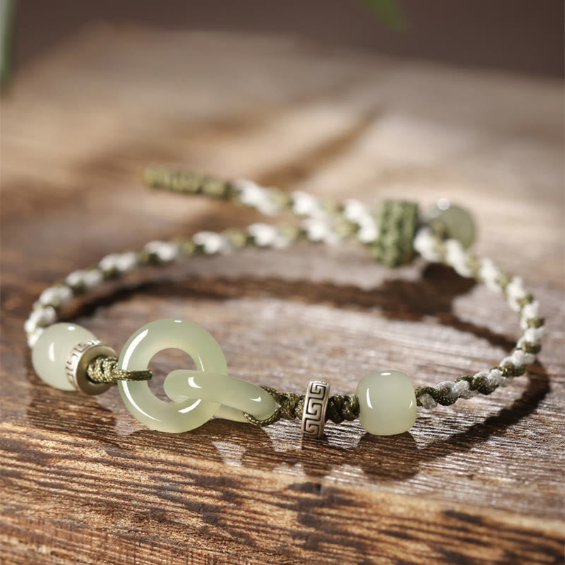 Stone of buddha Natural Hetian Jade Peace Buckle Luck Braided Bracelet