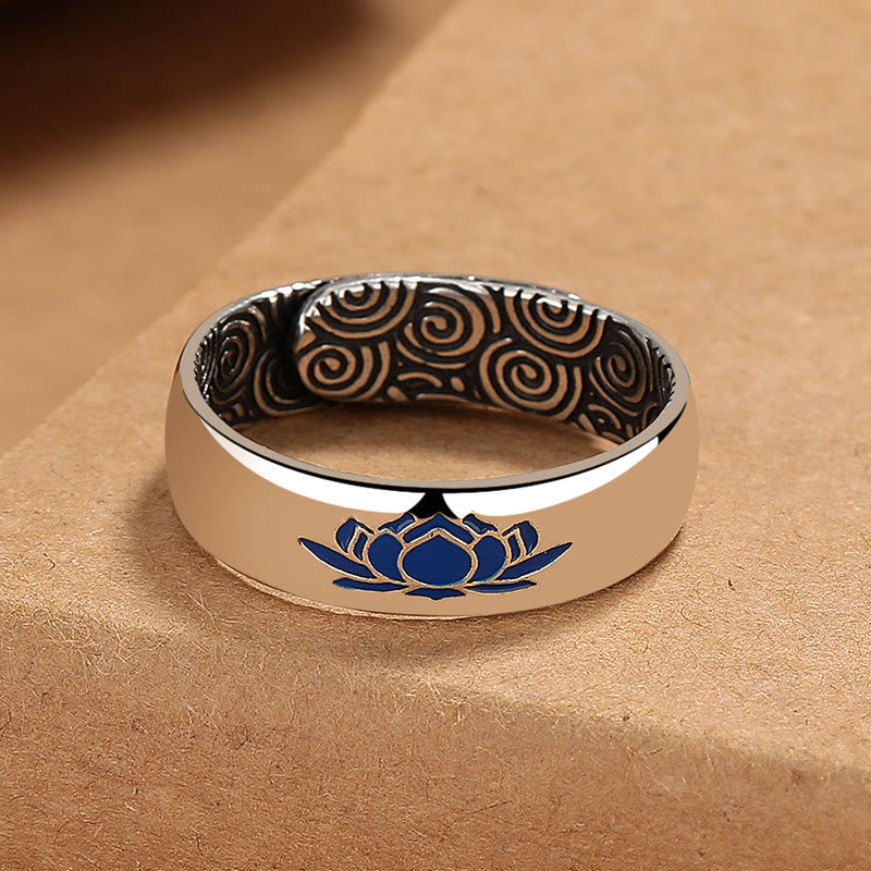 Stone of buddha Tibetan Blue Lotus Auspicious Clouds Copper Enlightenment Ring