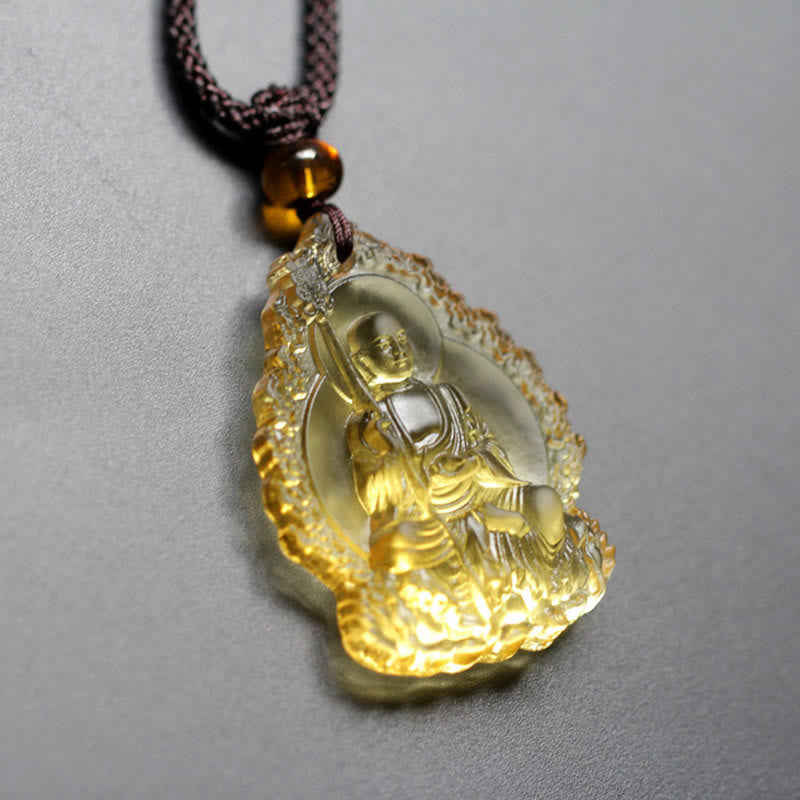 Stone of buddha Ksitigarbha Buddha Liuli Crystal Serenity Amulet Necklace Pendant