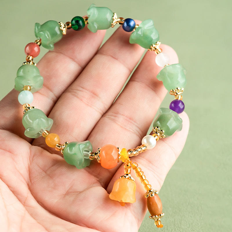 Stone of buddha Green Aventurine Magnolia Flower Luck Bracelet