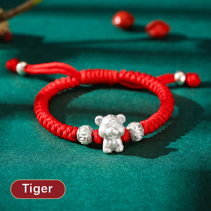Stone of buddha 999 Sterling Silver Chinese Zodiac Red Rope Luck Handcrafted Kids Bracelet