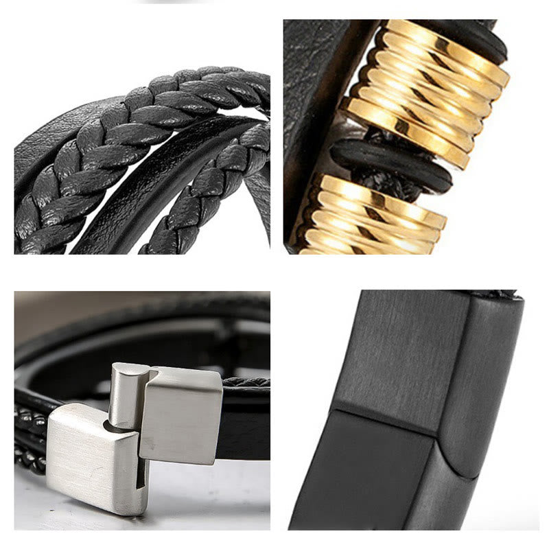 Stone of buddha Leather Multi-Layer Titanium Steel Balance Braided Magnetic Buckle Bracelet
