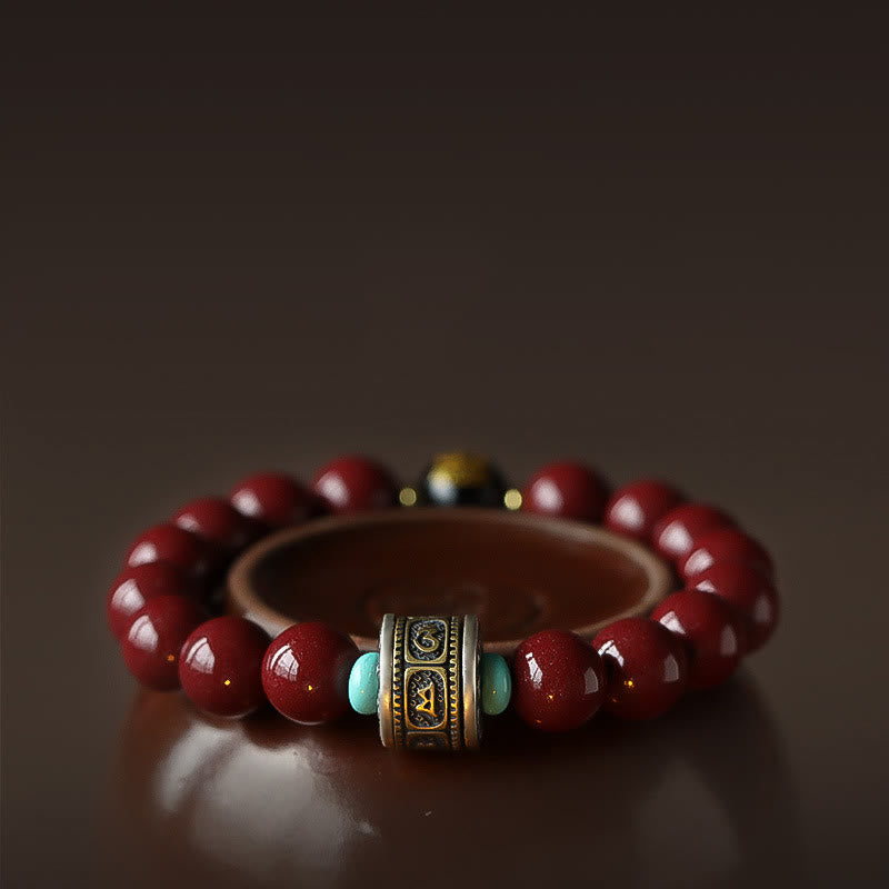Stone of buddha 925 Sterling Silver Chinese Zodiac Natal Buddha Cinnabar Om Mani Padme Hum Calm Bracelet