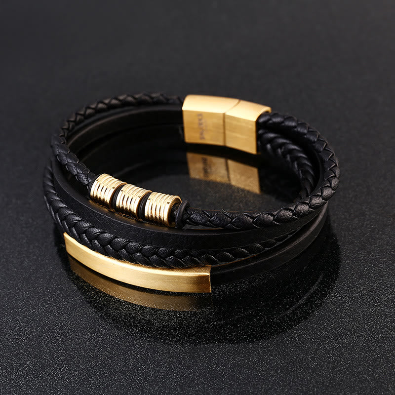 Stone of buddha Leather Multi-Layer Titanium Steel Balance Braided Magnetic Buckle Bracelet