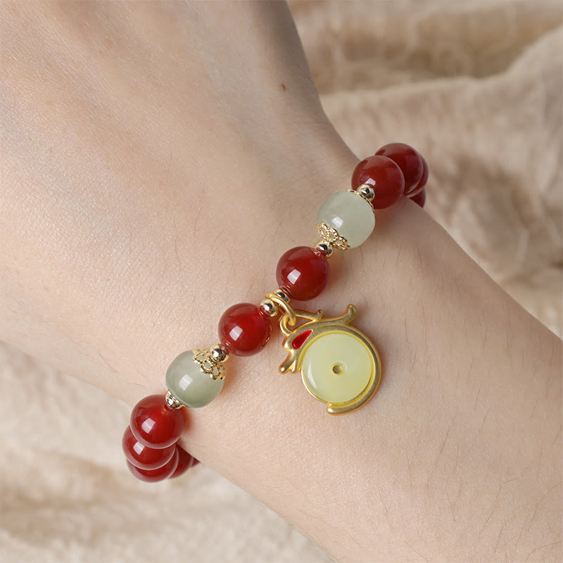 Stone of buddha Year of the Dragon Red Agate Jade Peace Buckle Fu Character Success Bracelet