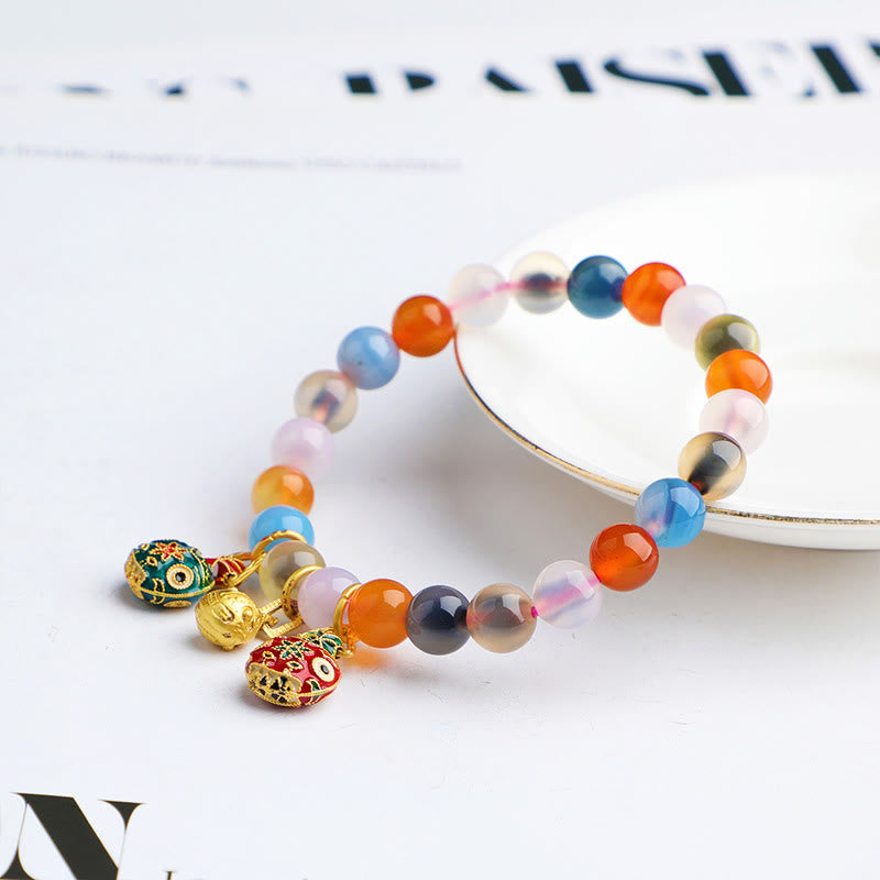 Stone of buddha Colorful Candy Agate Gold Swallowing Beast Family Peach Harmony Charm Bracelet