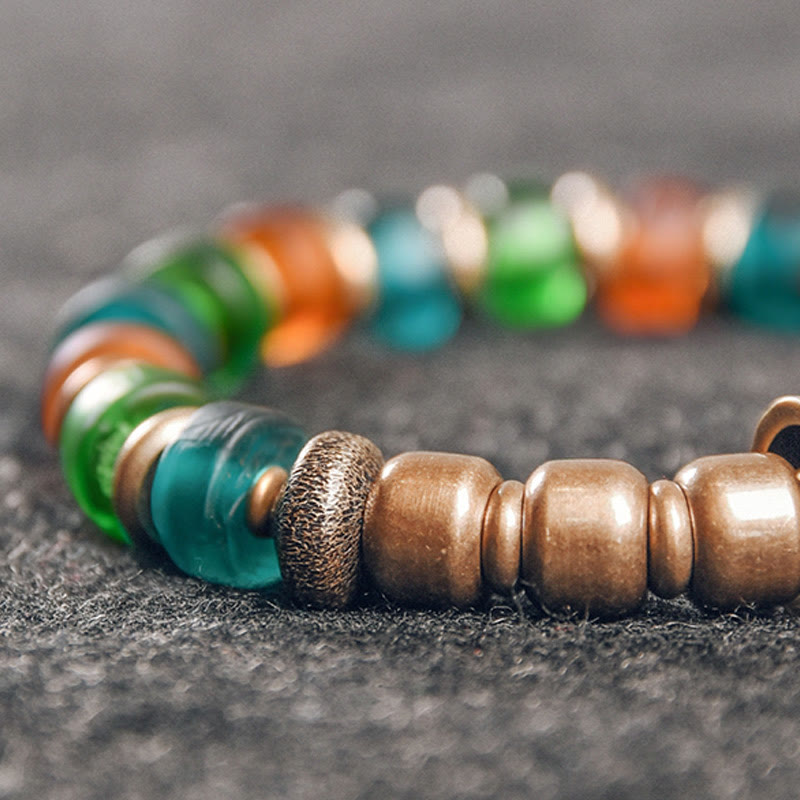 Stone of buddha Tibetan Colorful Glass Beads Copper Wealth Bracelet