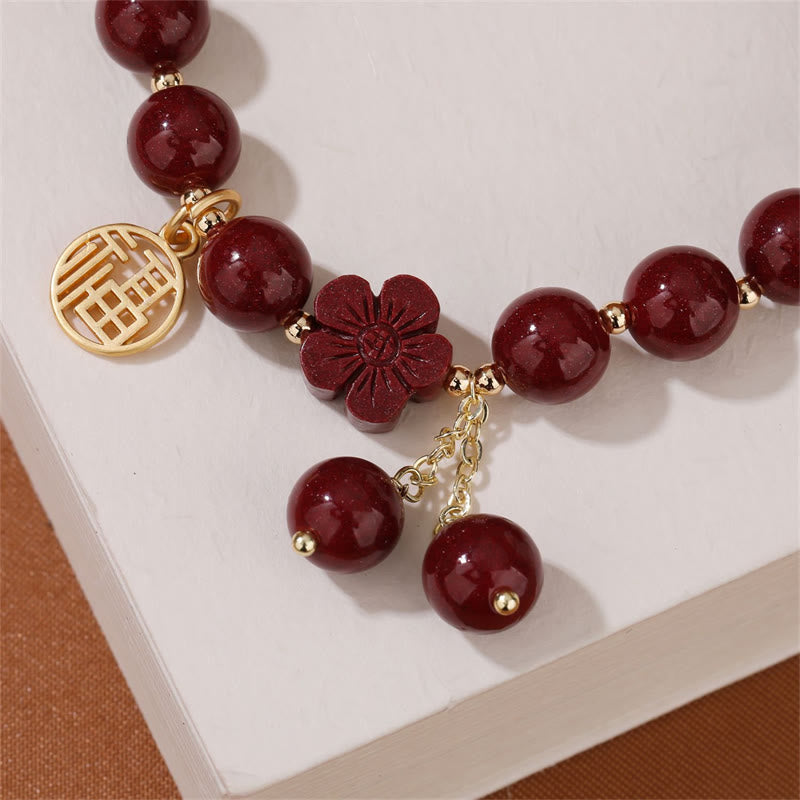 Stone of buddha Cinnabar Fu Character Cherry Blossom Blessing Bracelet