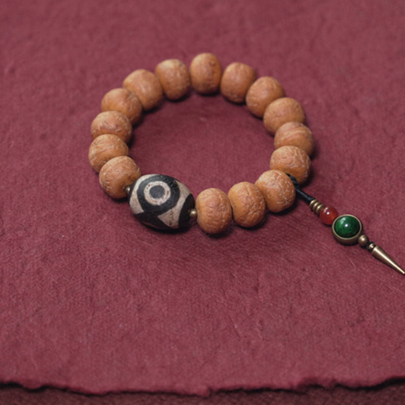 Stone of buddha Tibet Bodhi Seed Dzi Bead Peace Charm Wrist Mala Bracelet
