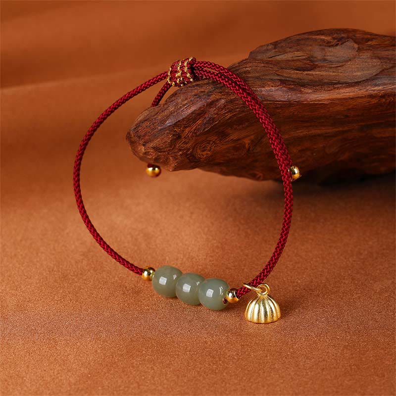 Stone of buddha Handmade Hetian Jade Bead Lotus Pod Prosperity Luck Braided Bracelet
