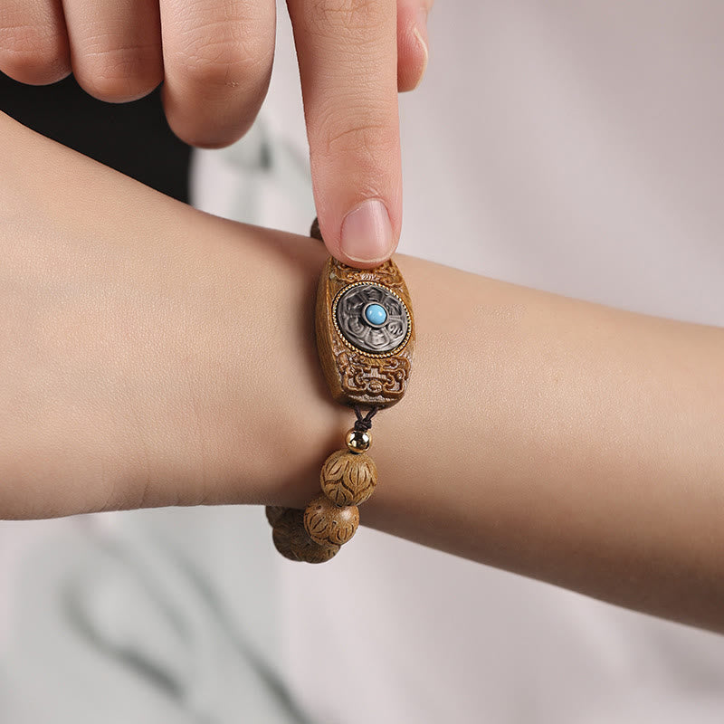 Stone of buddha Green Sandalwood Ebony Wood Sandalwood Om Mani Padme Hum Soothing Bracelet