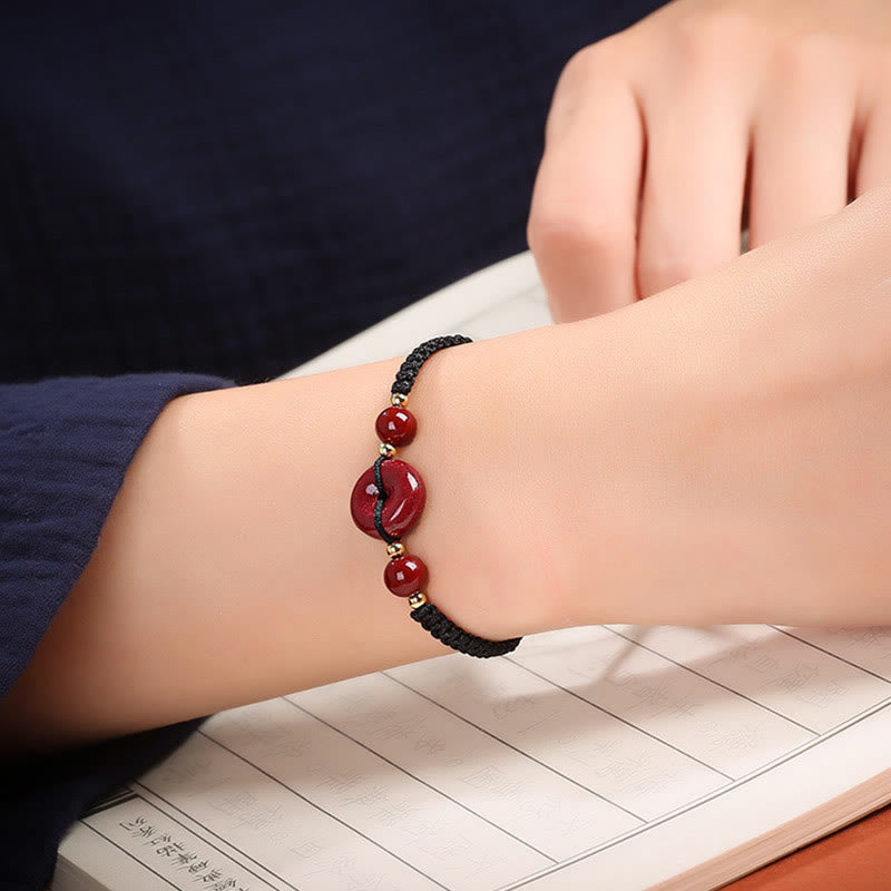 Stone of buddha Natural Cinnabar Peace Buckle Blessing String Bracelet