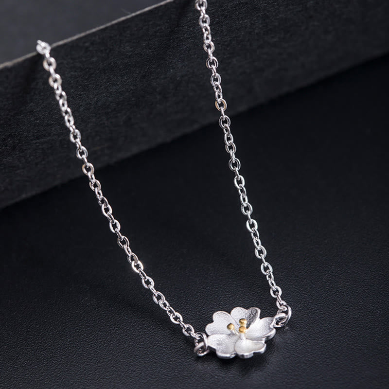 Stone of buddha 925 Sterling Silver Cherry Blossom Blessing Chain Bracelet