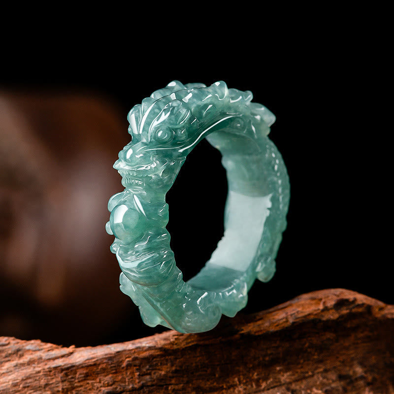 Stone of buddha Natural Jade Dragon Success Ring