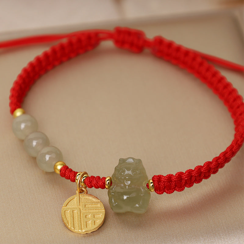 a??a??a??A Flash Sale- Stone of buddha Year of the Dragon 925 Sterling Silver Hetian Jade Fu Character Luck Bracelet