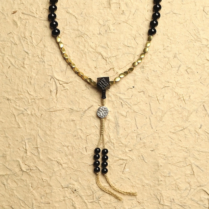 Stone of buddha Tibetan 108 Mala Beads Black Onyx Three-eyed Dzi Beads Protection Bracelet