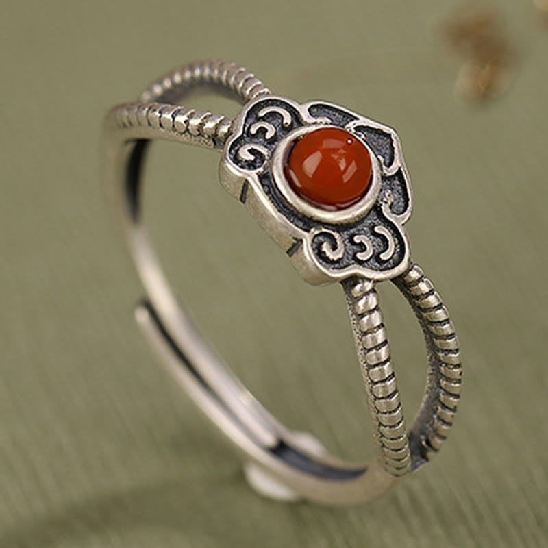 Stone of buddha 925 Sterling Silver Red Agate Bead Logical Thinking Ring