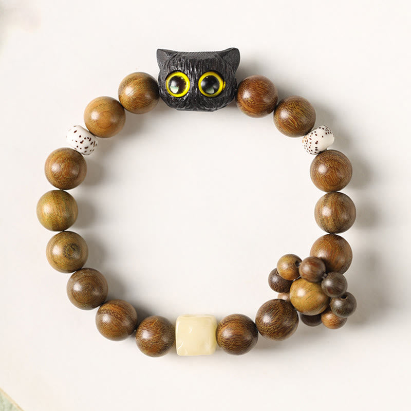 Stone of buddha Green Sandalwood Ebony Wood Cat Peace Soothing Bracelet