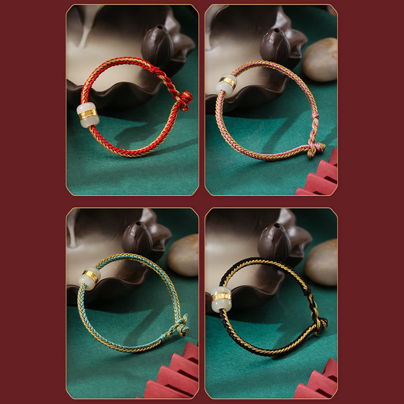 Stone of buddha 999 Gold Hetian White Jade Om Mani Padme Hum Fu Character Luck Braided Bracelet
