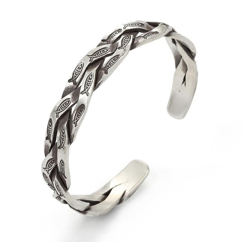 Stone of buddha Koi Fish Twisted Design Luck Wealth Cuff Bracelet Bangle