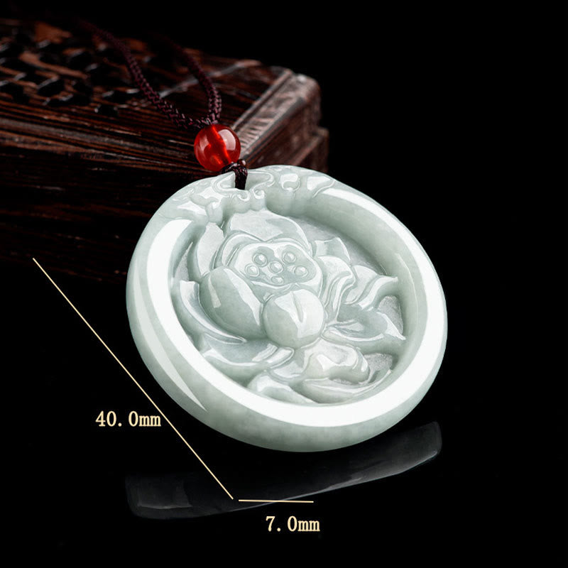 Stone of buddha Natural Jade Lotus Flower Carved Prosperity Necklace Pendant