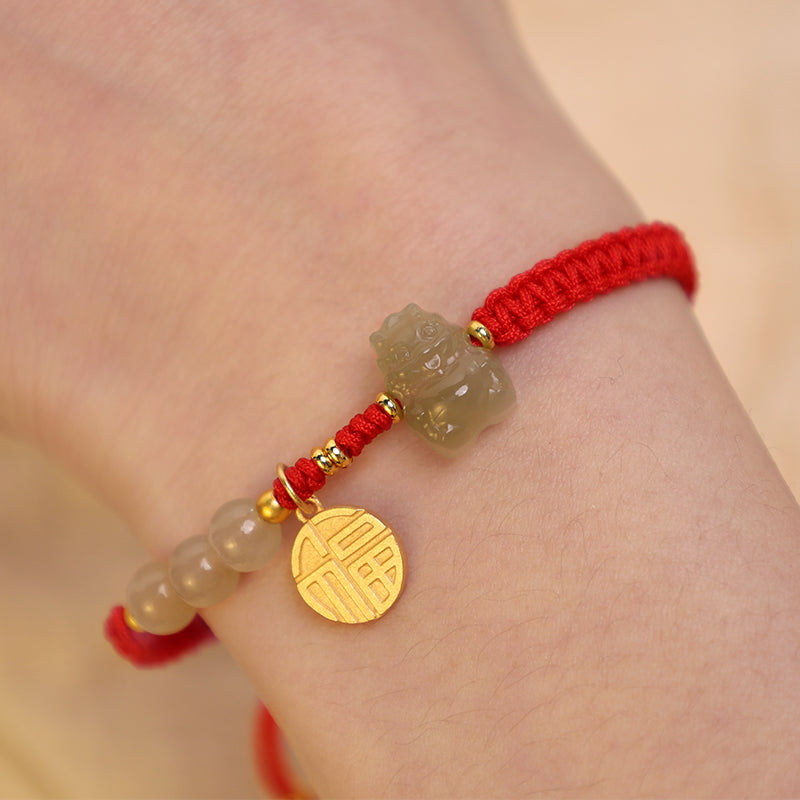 a??a??a??A Flash Sale- Stone of buddha Year of the Dragon 925 Sterling Silver Hetian Jade Fu Character Luck Bracelet