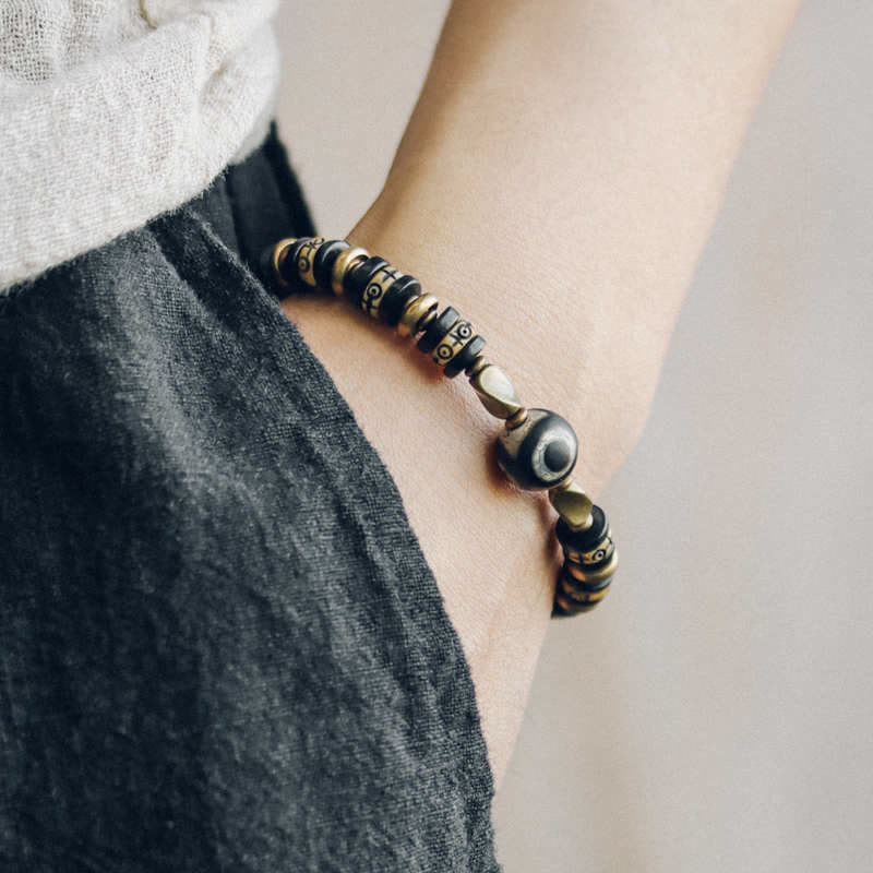 Stone of buddha Tibetan Yak Bone Ebony Wood Strength Bracelet
