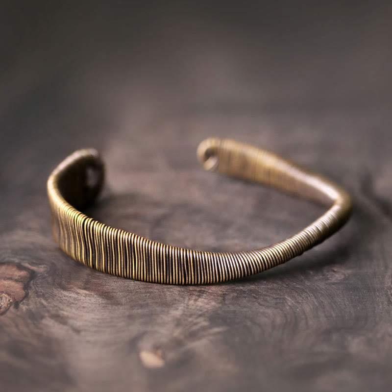 Stone of buddha Simple Design Wrapped Copper Luck Wealth Adjustable Cuff Bracelet