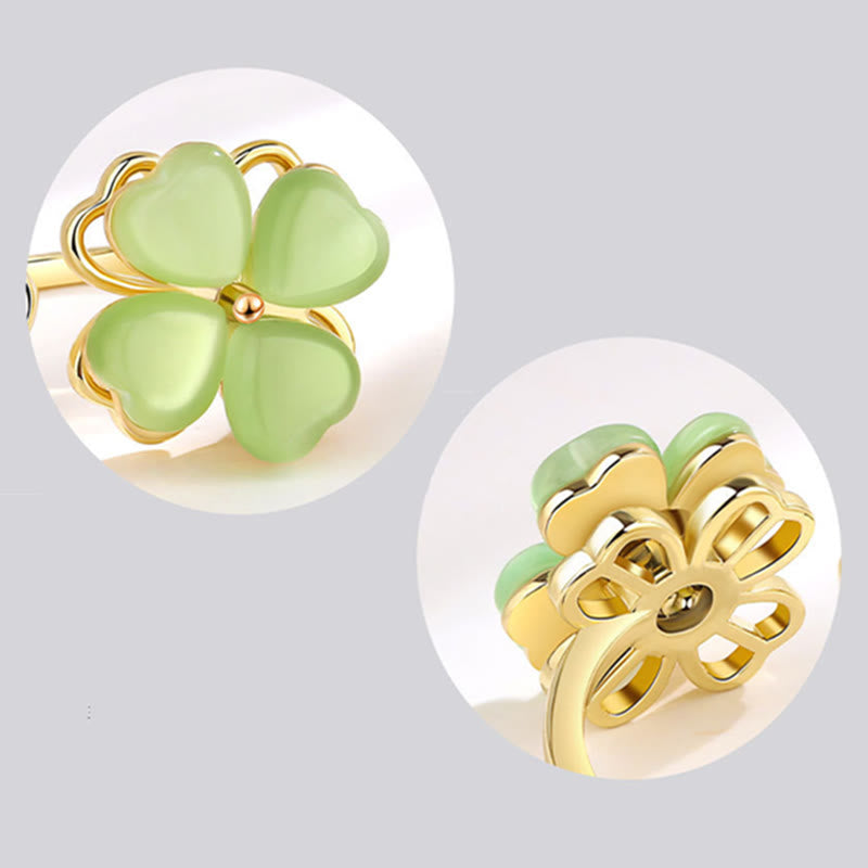 Stone of buddha Cat's Eye Four Leaf Clover Zircon Love Rotatable Ring