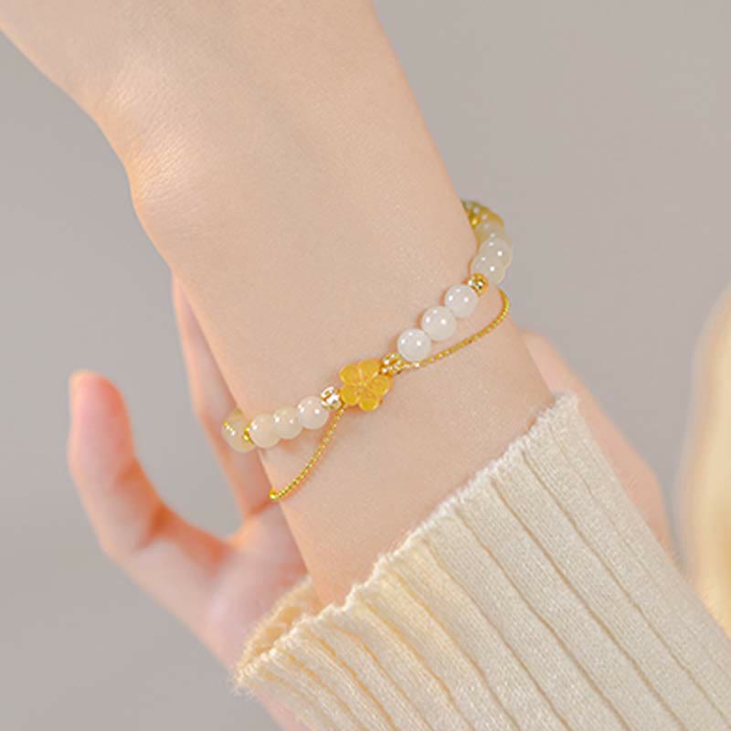 Stone of buddha 925 Sterling Silver Natural Hetian Jade Peach Blossom Luck Chain Bracelet