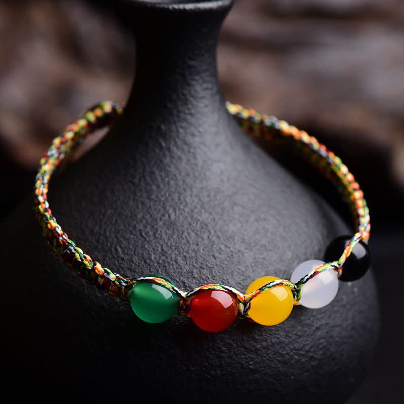 Stone of buddha Colorful Agate Metal Wood Water Fire Earth Five Elements String Bracelet