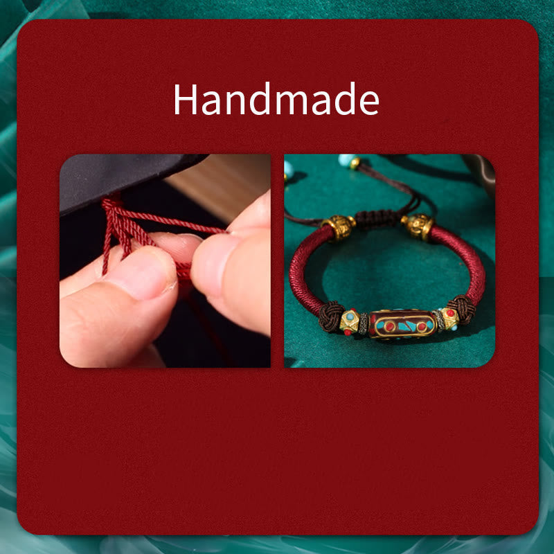 Stone of buddha Handmade Tibetan Turquoise Om Mani Padme Hum Strength Braided Bracelet