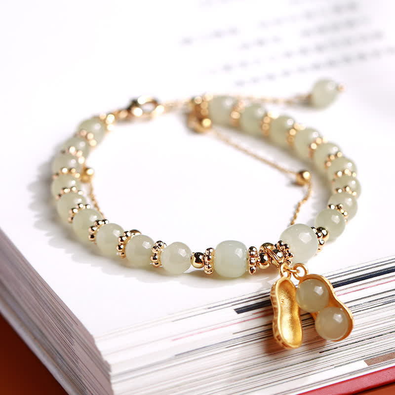 Stone of buddha 925 Sterling Silver Natural Hetian Jade Good Things Happen Peanut Charm Bracelet