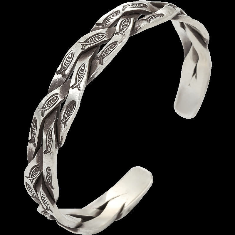 Stone of buddha Koi Fish Twisted Design Luck Wealth Cuff Bracelet Bangle