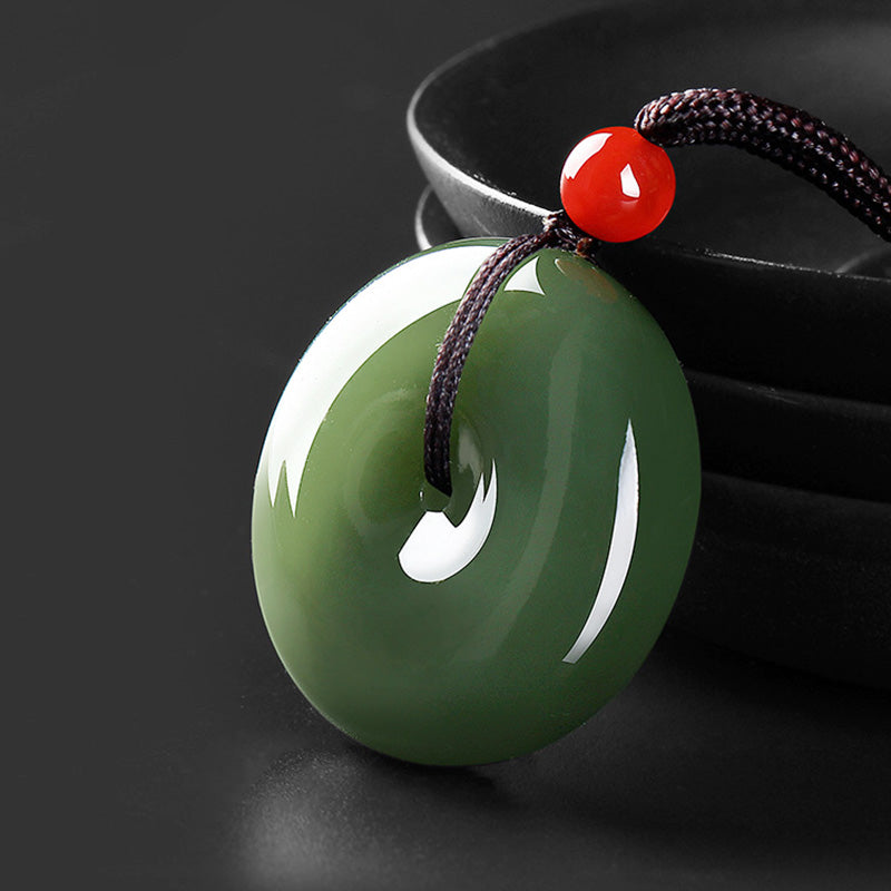 Stone of buddha Natural Round Jade Peace Buckle Prosperity Necklace String Pendant