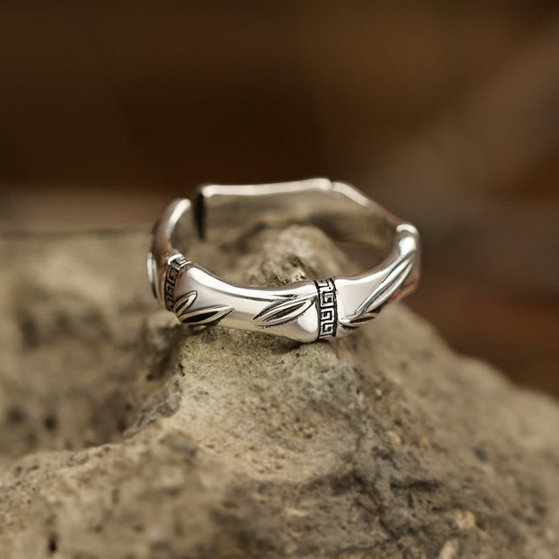 Stone of buddha Simple Bamboo Design Copper Luck Wealth Adjustable Ring