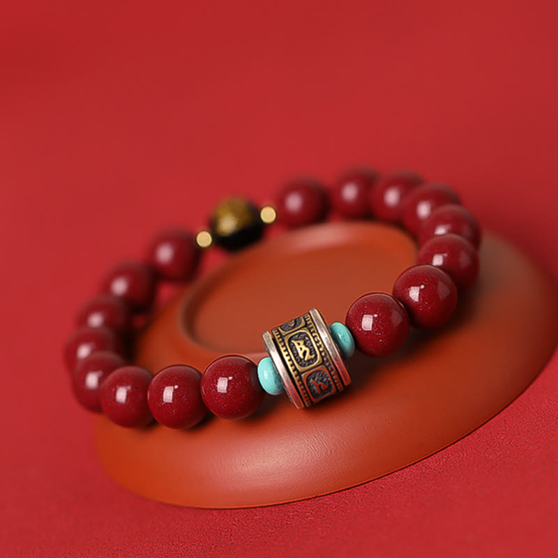Stone of buddha 925 Sterling Silver Chinese Zodiac Natal Buddha Cinnabar Om Mani Padme Hum Calm Bracelet